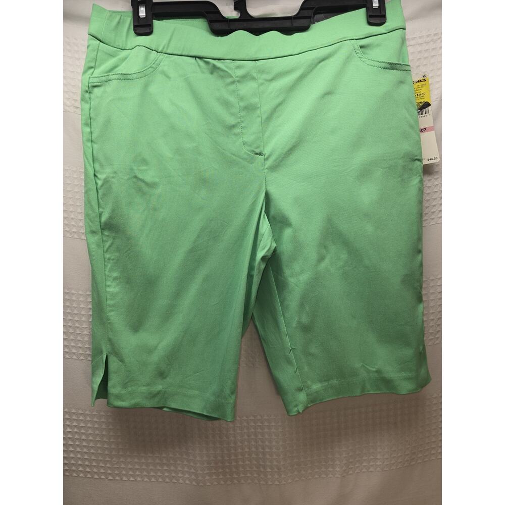Alfred Dunner Pull On Shorts Size 10 Petite Mid Rise Green